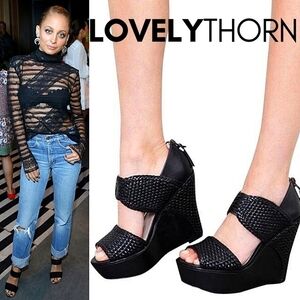 HOUSE OF HARLOW 1960 // ltd ed eden black woven platform wedge heels